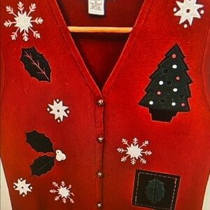 Croft & Barrow Sweater Vest Womens SP Cropped Grandma Granny Felt Detailing EUC